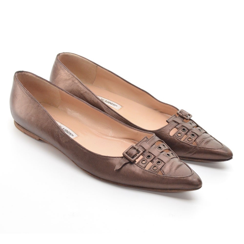 Manolo Blahnik Bronze Rivet Pointed Ballet Flats 39.5